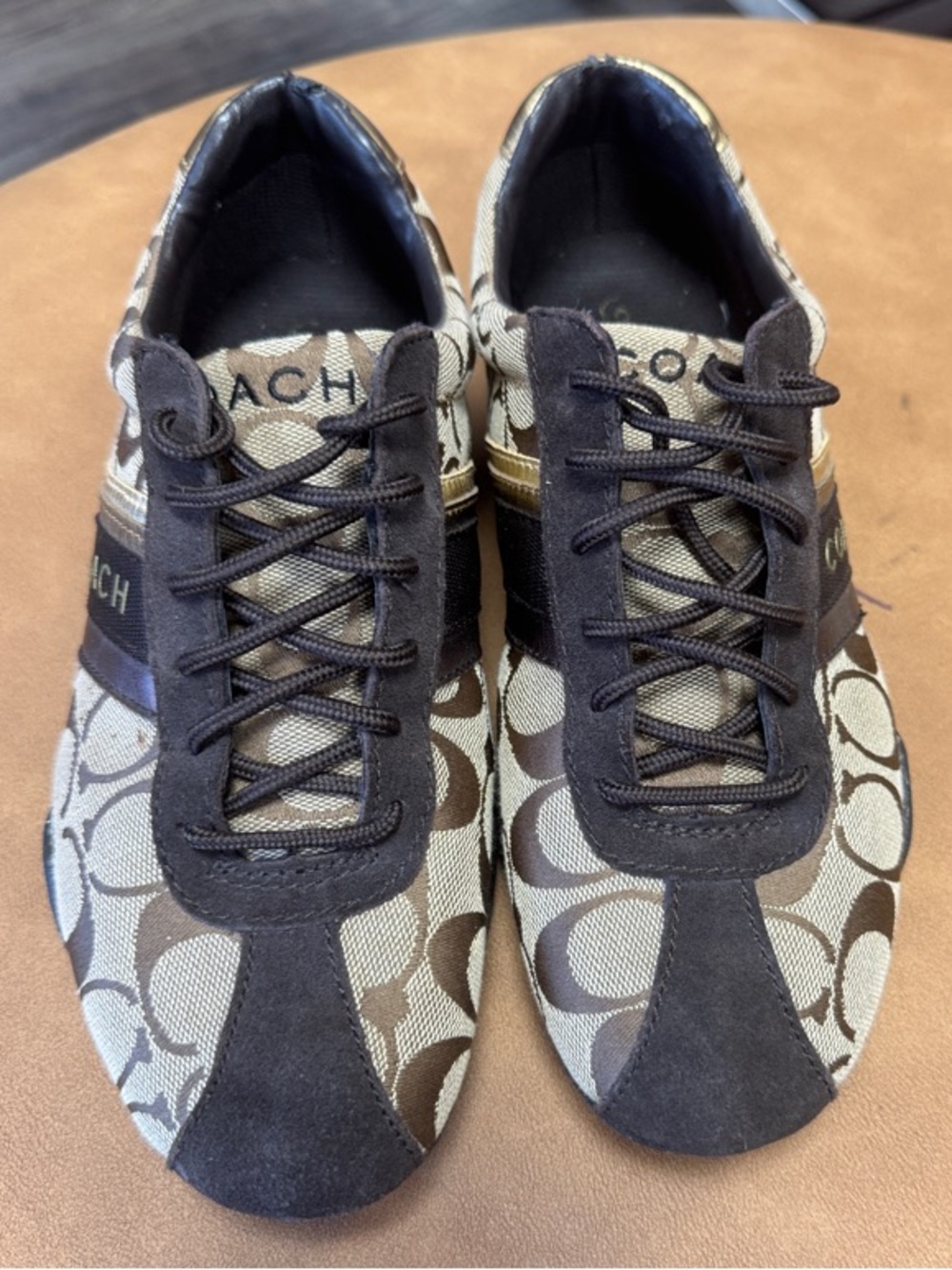 Coach Brown and Tan Logo Canvas Lace-Up Sneakers